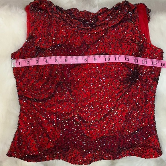 Andretta Donatello SILK red hand-beaded top VINTAGE 1990 XS -S ABSTRACT Roses - Picture 12 of 14